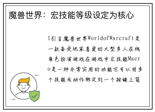 魔兽世界：宏技能等级设定为核心